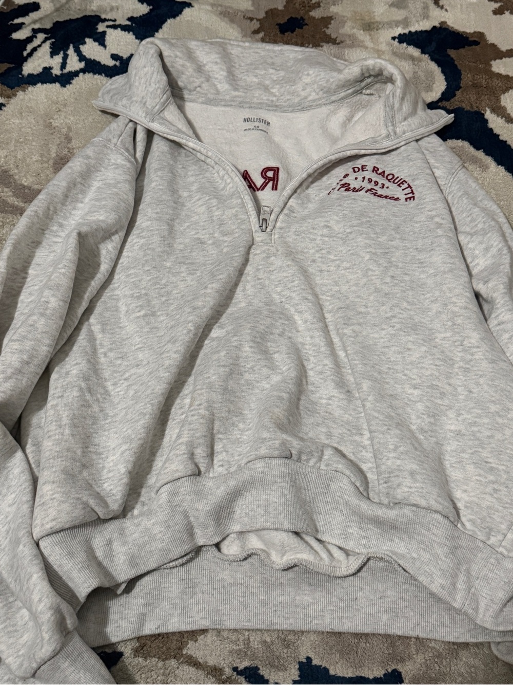 Hollister Light Gray Quarter-Zip Pullover Sweater